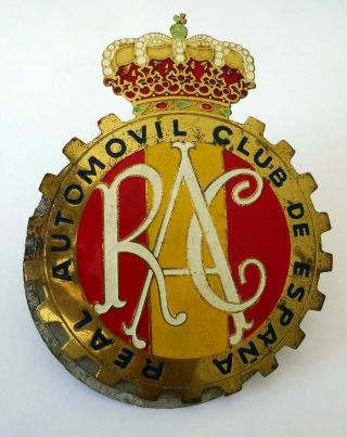 Vintage Spanish Real Automovil Club De España Car Grill Badge Plaque Spain