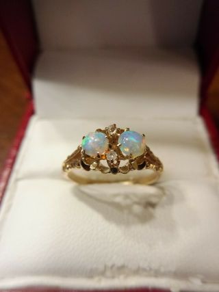 Victorian Antique 10k Yellow Gold Opal And Rose Cut Diamond Ring - Size 7 (823)