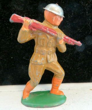 Vintage Barclay Lead Toy Soldier Thrusting With Gun Muzzle Tin Helmet B - 107