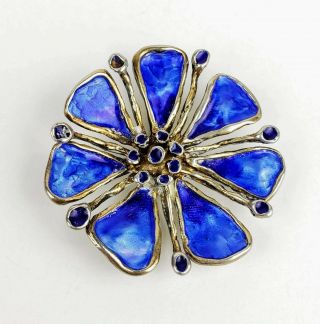David Andersen Norway Floral Pendant & Brooch Blue Cobalt Enamel Rare Find