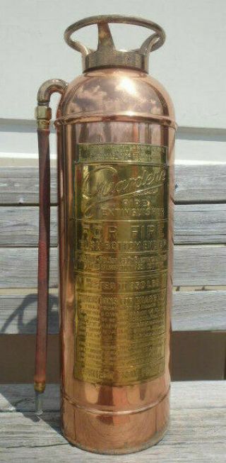 Vintage Guardene 2 1/2 Gallon Copper & Brass Fire Extinguisher - Empty