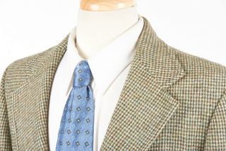 Vintage Mens Harris Tweed Sport Coat 39 R In Brown Teal Green Barleycorn Wool