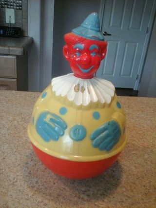 Vintage Knickerbocker Roly Poly Clown Toy.  Yellow,  Blue,  Red W/blue Hat