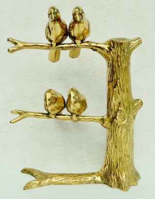 Large Vintage 11.  5 " Solid Brass Birds Perching Tree Art Sculpture Figurine 5395