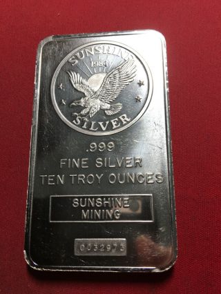 Rare Vintage 10 Oz.  999 Solid Silver Sunshine Eagle Bullion Bar Ingot J