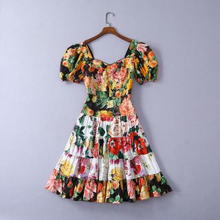 2019 Occident Hot Cotton Modern Vintage Printed Graceful Short Sleeve Dress