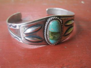Vintage Navajo Native Harvey Sterling Silver Turquoise Cuff Bracelet 2