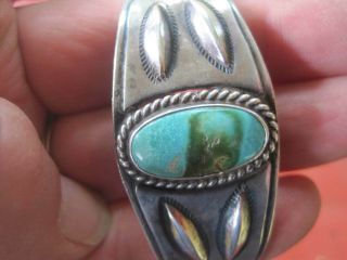 Vintage Navajo Native Harvey Sterling Silver Turquoise Cuff Bracelet 5