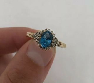 9ct Gold Blue Spinel & Diamond Ring 9k 375.