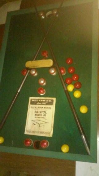 Vintage Valley Bumper Pool Table W/ Balls And Cues - Slate - Antique Mid Century 3