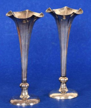 2 Antique Wang Hing Chinese Silver Flower Vases Five Petal Mouth