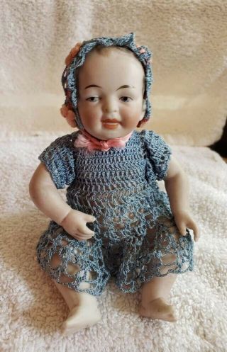Antique All - Bisque Jointed Doll 6 " Hertwig?