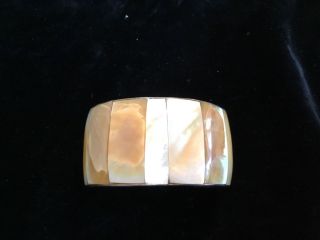 Sterling Silver Navajo Vintage Mother Of Pearl Cuff Bracelet 1 3/8 " X 2 5/8 "