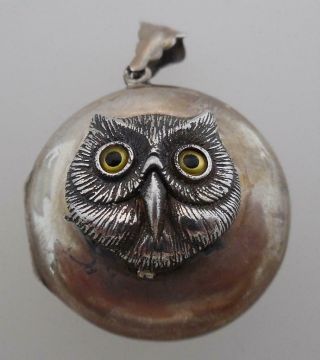 Vintage Sterling Silver Large Owl Pendant/locket - Teddy Bear Eyes (tt33