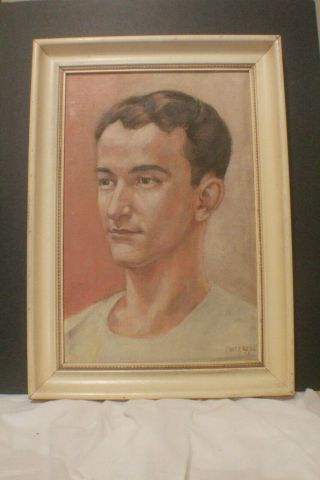 Vintage Oil On Canvas Board Portrait Painting Of Young Man Signed Fritz Ress 