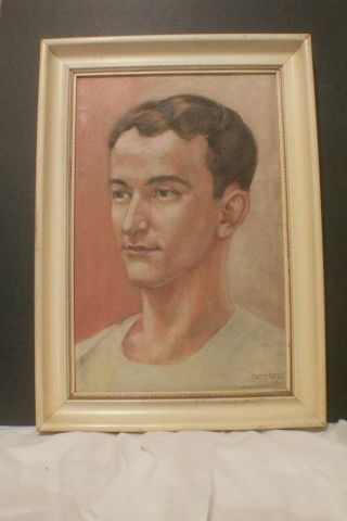 Vintage Oil on Canvas board Portrait Painting of Young Man Signed Fritz Ress ' 46 3