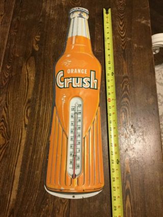 Vintage Orange Crush Soda Pop Shaped Bottle Thermometer Sign Tin 29 "