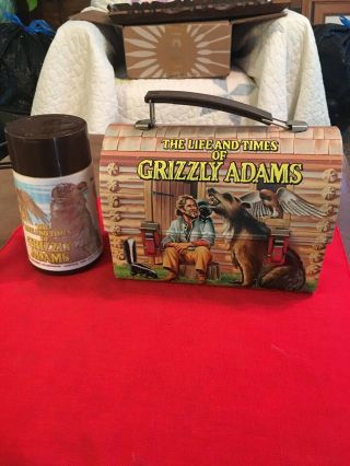 Vintage Grizzly Adams Metal Lunch Box With Thermos Awesome 1977 Schick