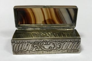 Antique Victorian Brown Banded Agate Silver Snuff Pill Box