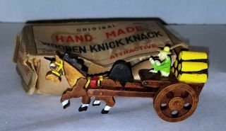 Vtg Hand Carved Wooden Knick Knack Horse And Wagon Box Japan 1940s