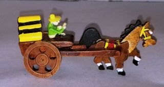 VTG Hand Carved Wooden Knick Knack Horse and Wagon Box Japan 1940s 3