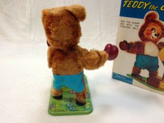 50s Yonezawa Teddy The Champ Boxer Vintage Battery Operated Tin Toy Japan Boxed 4