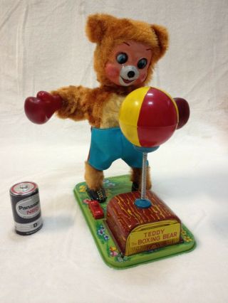 50s Yonezawa Teddy The Champ Boxer Vintage Battery Operated Tin Toy Japan Boxed 7