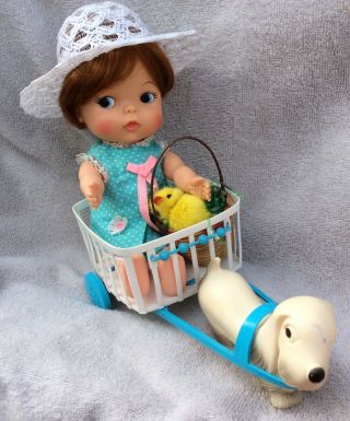 Ideal 1967 Vintage 10 " Honeyball Easter Bonnet&cart W/dog Very Rare Cute Gift
