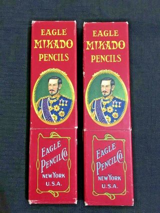 Vintage - 2 Eagle Mikado No.  174 Pencil Boxes With Some Pencils -