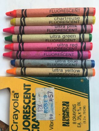 Vintage CRAYOLA CRAYONS Fluorescent Colors Box No.  38 8 Binney and Smith 3