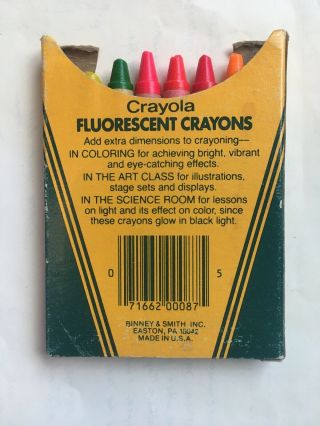 Vintage CRAYOLA CRAYONS Fluorescent Colors Box No.  38 8 Binney and Smith 4