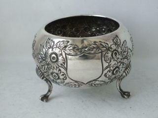 Antique Embossed Solid Sterling Silver Bowl 1907/ Dia 9 Cm/ 134 G