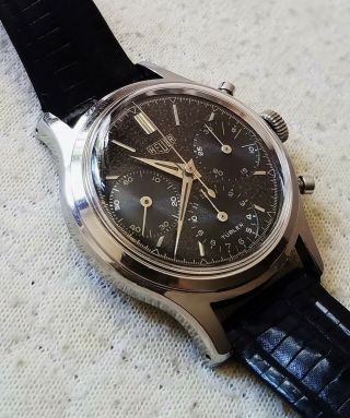 Old Heuer Valjoux 72 Stainless Steel Chronograph Watch C/w Vintage Leather Band