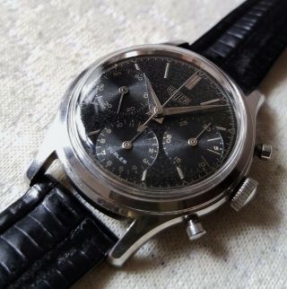 Old Heuer Valjoux 72 Stainless Steel Chronograph Watch c/w Vintage Leather Band 2