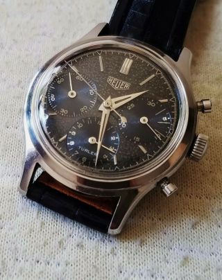 Old Heuer Valjoux 72 Stainless Steel Chronograph Watch c/w Vintage Leather Band 3