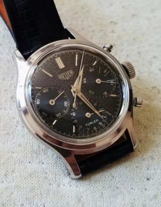 Old Heuer Valjoux 72 Stainless Steel Chronograph Watch c/w Vintage Leather Band 4