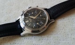 Old Heuer Valjoux 72 Stainless Steel Chronograph Watch c/w Vintage Leather Band 5