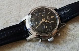 Old Heuer Valjoux 72 Stainless Steel Chronograph Watch c/w Vintage Leather Band 6