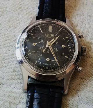 Old Heuer Valjoux 72 Stainless Steel Chronograph Watch c/w Vintage Leather Band 7
