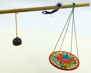 Vintage Japanese Tin Toy.  Hanging Fruit Plate On Carrying Stick