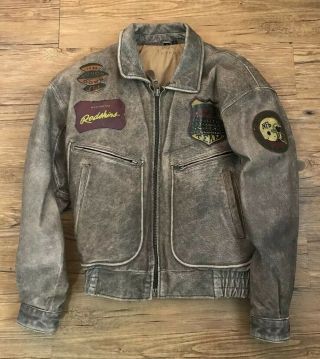 Vintage Mirage Redskins Patch Leather Jacket Brown 80s 90s Small