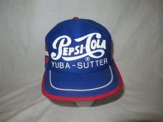 Vtg Pepsi Cola 3 Stripes Mesh Trucker Snapback Hat Cap Usa Yuba - Sutter Rare
