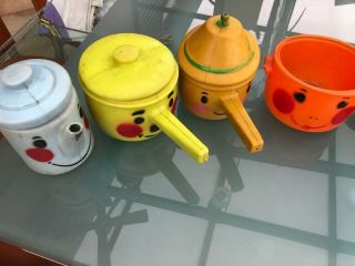 (4) Vintage Tanda Toys Tea Pots Plus Tea Set Bonus