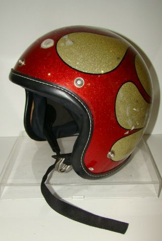 Vintage 1960s Arai Hirotake Shoten Japanese Motorcycle Helmet Red Flames/gold