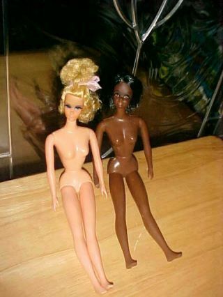 Vintage 1970 Two Barbies Live Action Christie Doll And Blonde Hair Doll