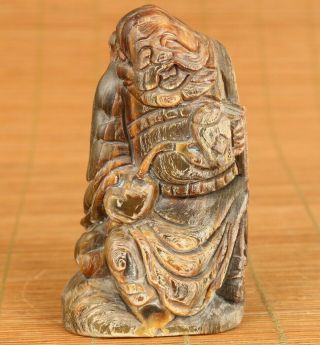 Chinese Rare Old Yak Horn Hand Carving Zhong Kui Statue Table Home Decoration