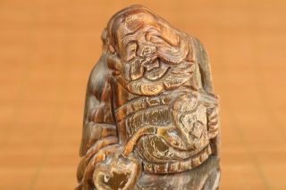Chinese Rare old yak horn hand carving Zhong Kui statue table home decoration 3