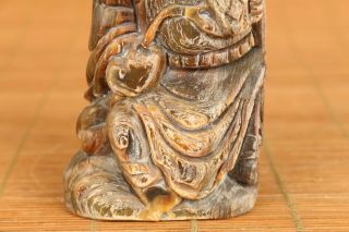 Chinese Rare old yak horn hand carving Zhong Kui statue table home decoration 4
