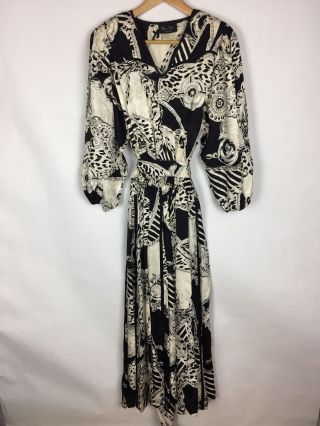 Diane Freis Vintage Silk Dress Classic Chain M/l Elegant Maxi 80 