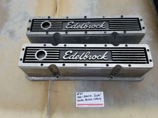 Vintage Edelbrock Tall Elite Series Valve Covers Sbc Aluminum